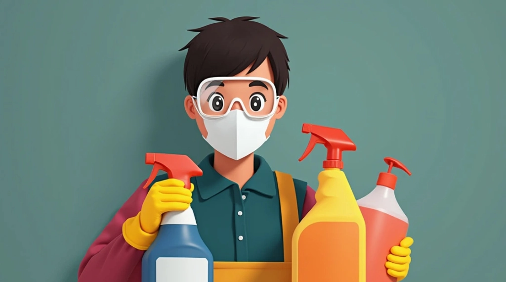 استفاده از مواد شوینده خطرناک، ماسک زدن و عینک محافظ